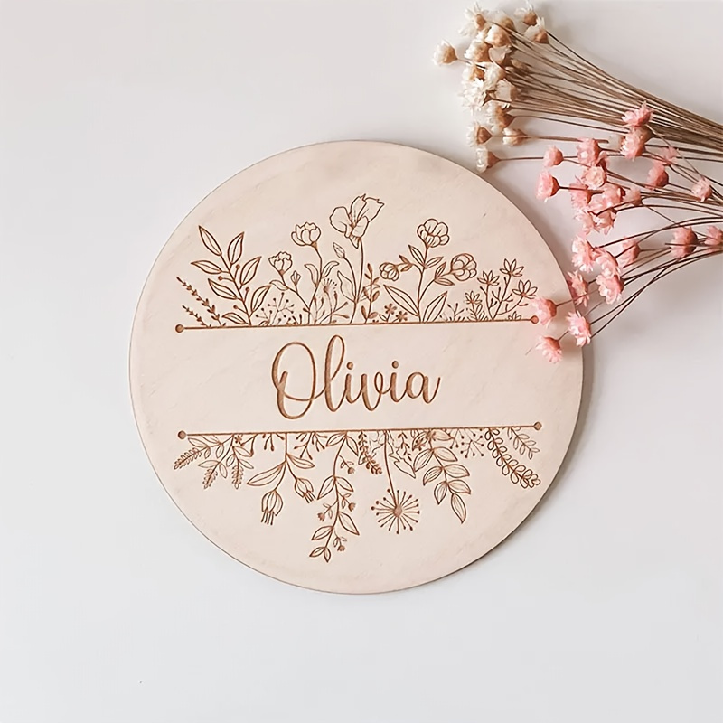 Home Decor Product - ป้ายชื่อสลักลายดอกไม้แบบส่วนตัว, ป้ายไม้ทรงกลมแบบกำหนดเอง, ของตกแต่งผนังบ้าน, ของขวัญที่มีความหมาย