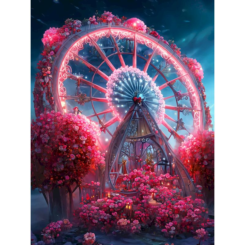 Home Decor On Wheels - SDOYUNO สีอะคริลิคตามตัวเลข ภาพวาดทิวทัศน์ชิงช้าสวรรค์ดอกกุหลาบสีชมพูบนผ้าใบ ชุดระบายสีตามตัวเลข งานศิลปะตกแต่งบ้าน