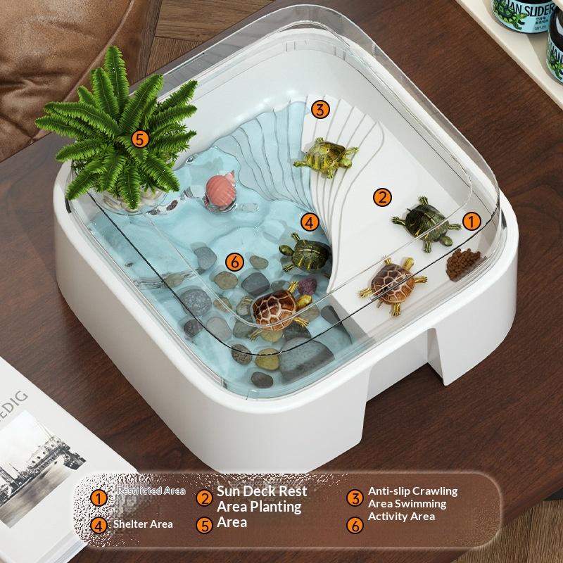 Home Decor Habitat - ตู้เลี้ยงเต่าแบบใส ตกแต่งบ้าน ตั้งโต๊ะ พร้อมแท่นอาบแดด กล่องเลี้ยงสัตว์เลื้อยคลานแบบเรียบง่าย