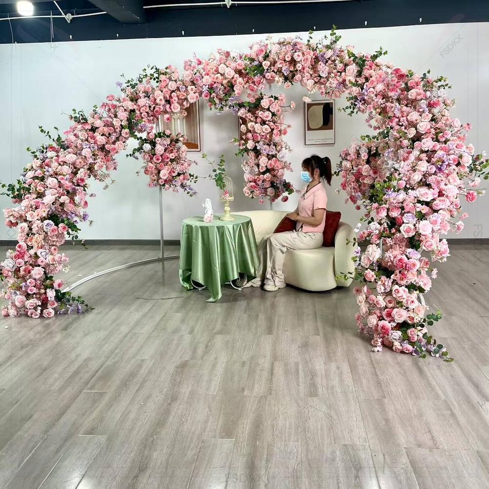 Home Decor Event - FSDKX ที่กําหนดเองประดิษฐ์ Rose ดอกไม้สีชมพู Arch Moon