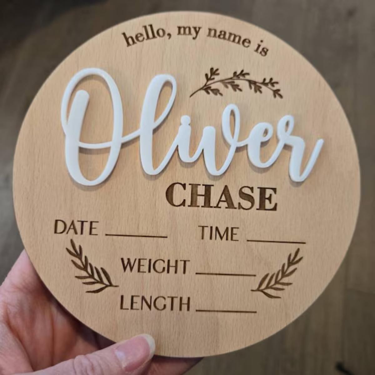 Home Decor Product - ป้ายประกาศข่าวดีสำหรับเด็ก 1 ชิ้น ป้ายไม้สลักชื่อ ตกแต่งผนังบ้าน ห้องทำงาน