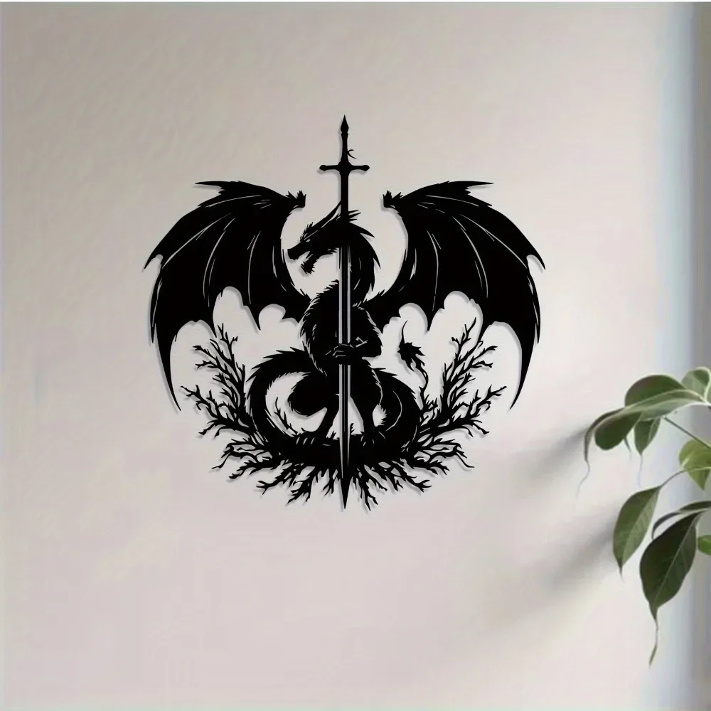 Home Decor Medieval - ดาบมังกร 1 ชิ้น งานศิลปะติดผนังอะลูมิเนียม ทนทานต่อสภาพอากาศ ประติมากรรมโลหะ