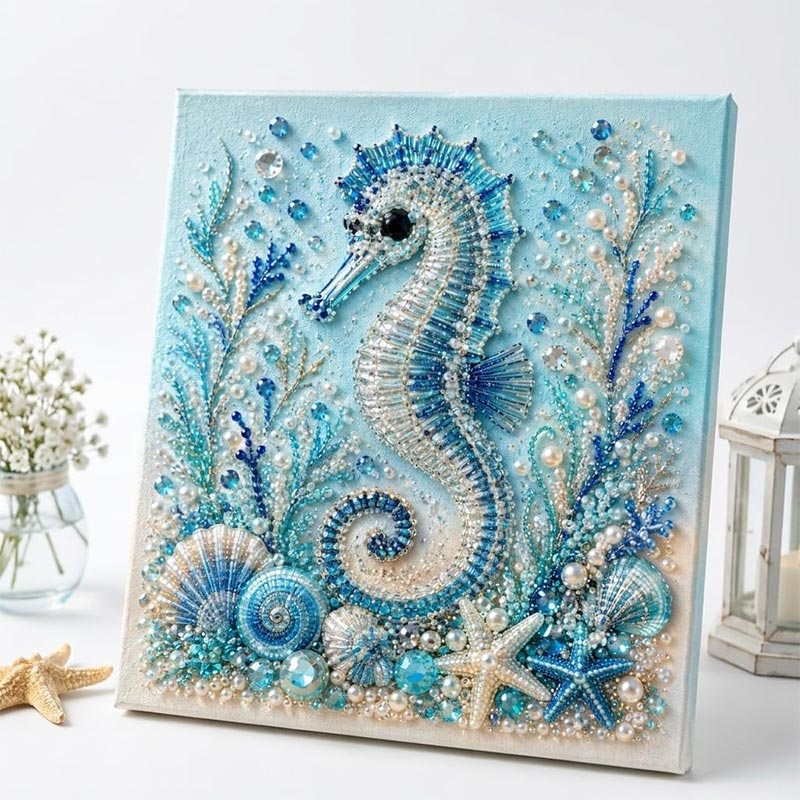 Home Decor Etsy - ชุดงานฝีมือไข่มุกธีมมหาสมุทร DIY ชุดงานฝีมือไข่มุก 3D รูปปลาหมึกและคลื่นทะเล ชุดโมเสกไข่มุกประดับเต่าทะเล