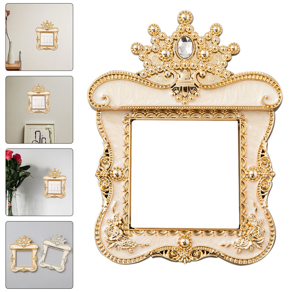 Home Decor Outlet - แผ่นปิดเต้ารับไฟฟ้าติดผนังประดับเพชร สติ๊กเกอร์ตกแต่งสีทองครีม ฝาครอบสวิตช์ไฟ ของตกแต่งบ้าน ห้องนอน ห้องนั่งเล่น