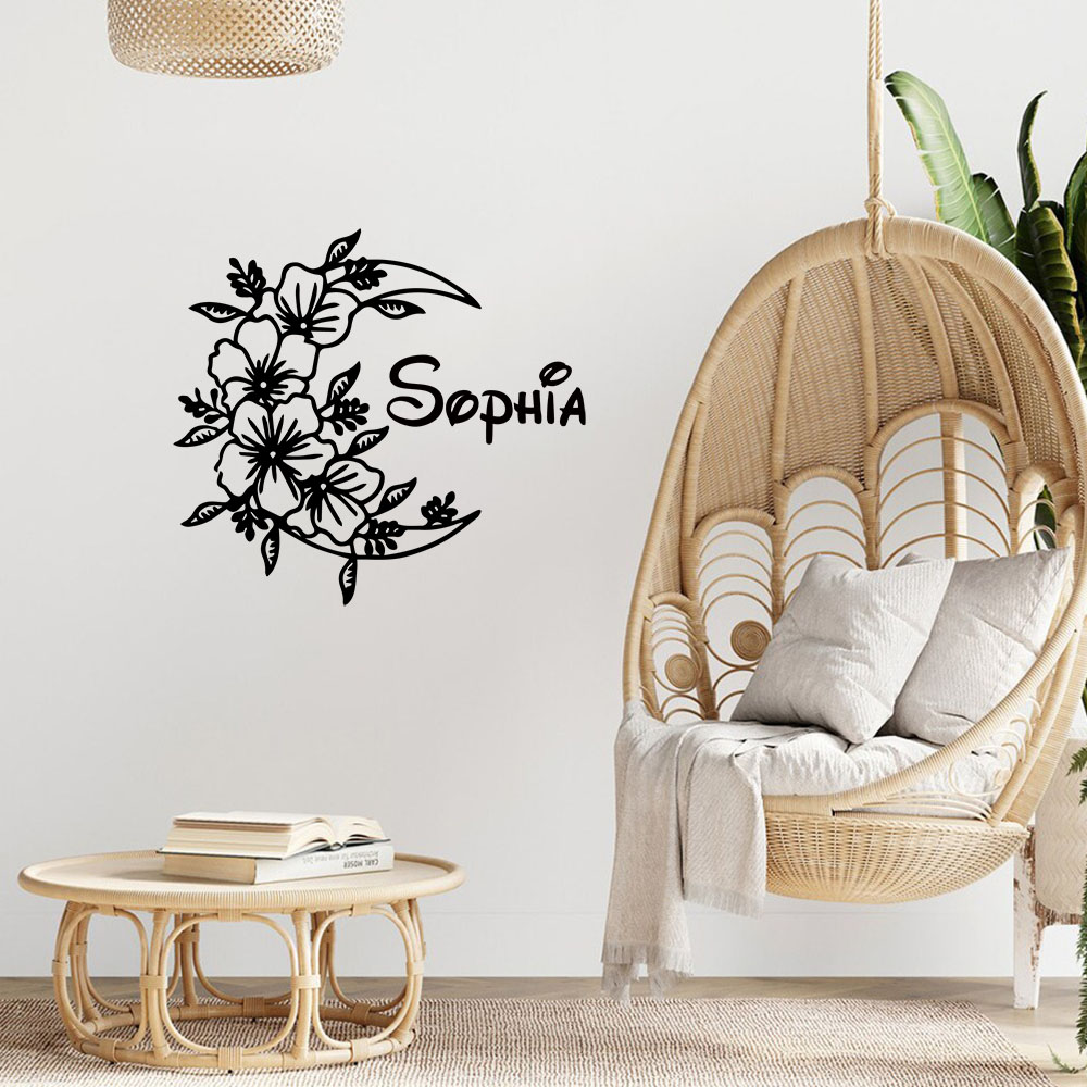 Home Decor Wall Stickers - 1 ชิ้น สร้างสรรค์ลายดอกไม้พระจันทร์ ปรับแต่งชื่อได้ ของตกแต่งบ้าน สติ๊กเกอร์