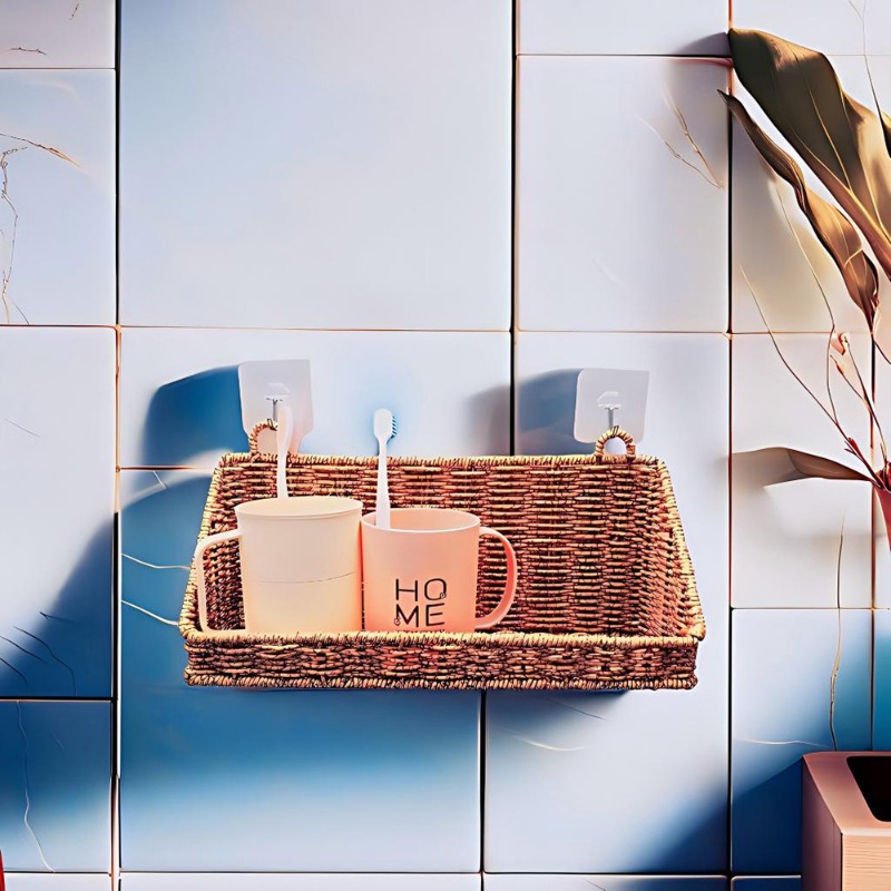 Home Decor Hampers - ตะกร้าเก็บของหวายแบบแขวนพร้อมตะขอติดผนังสำหรับห้องครัว ของตกแต่งบ้านอเนกประสงค์ ชั้นวางอุปกรณ์