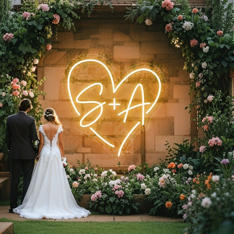 Home Decor Product - CUSTOM Initials หัวใจ LED Neon Sign,