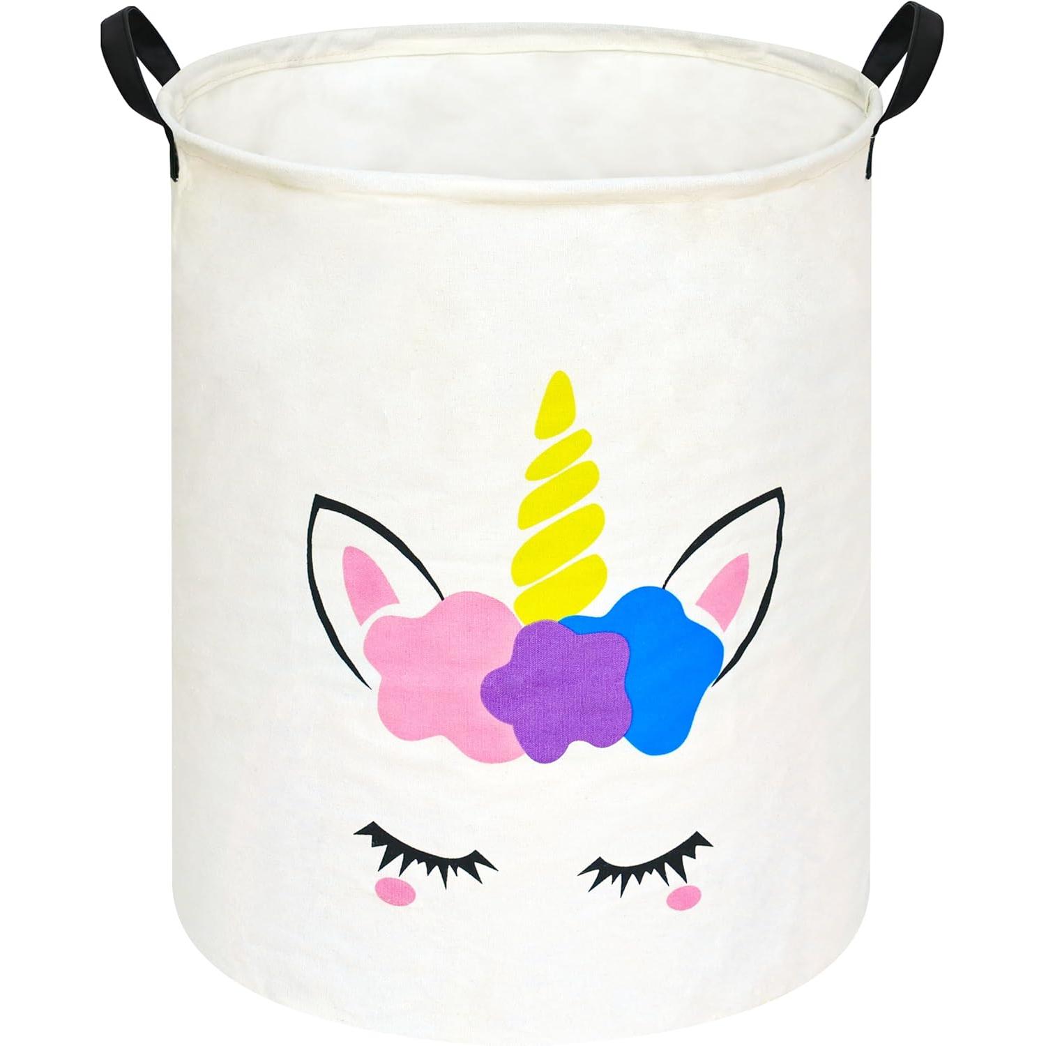 Home Decor Hampers - ตะกร้าผ้าทรงกลมลายยูนิคอร์น กล่องเก็บของ ตะกร้าใส่ผ้าสำหรับห้องเด็ก ตะกร้าของขวัญ สำหรับตกแต่งบ้านและสำนักงาน