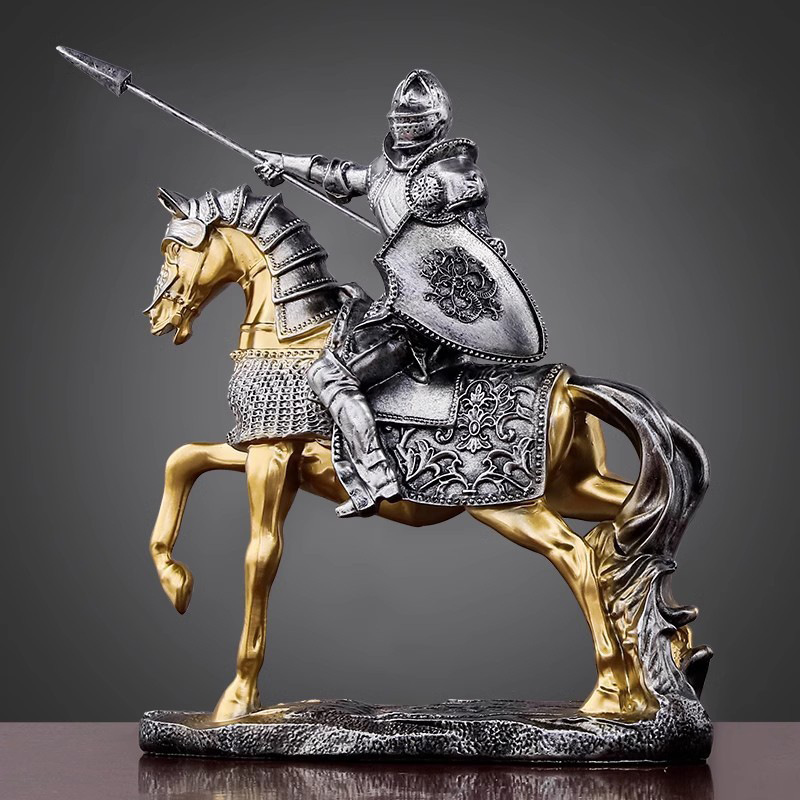Home Decor Medieval - ตกแต่งบ้านประติมากรรมอัศวินทองแดงรูปปั้นม้ารบนักรบตุ๊กตาคอลเลกชันอัศวินยุคกลางในตำนานประติมากรรมของขวัญวันเกิด