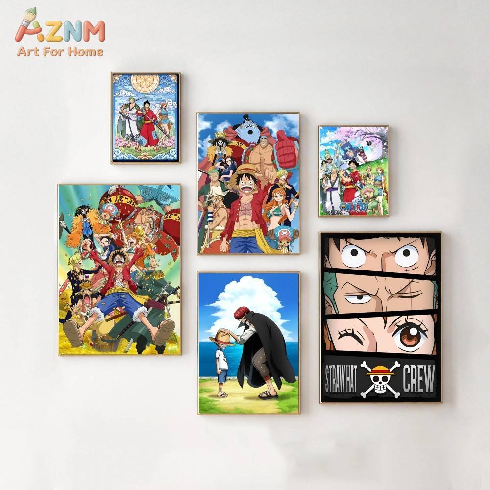 Home Decor Kit - AZNM วันพีช ภาพพิมพ์บนผ้าใบแบบไม่มีกรอบ หมวกฟาง ลูฟี่ แชงค์ส