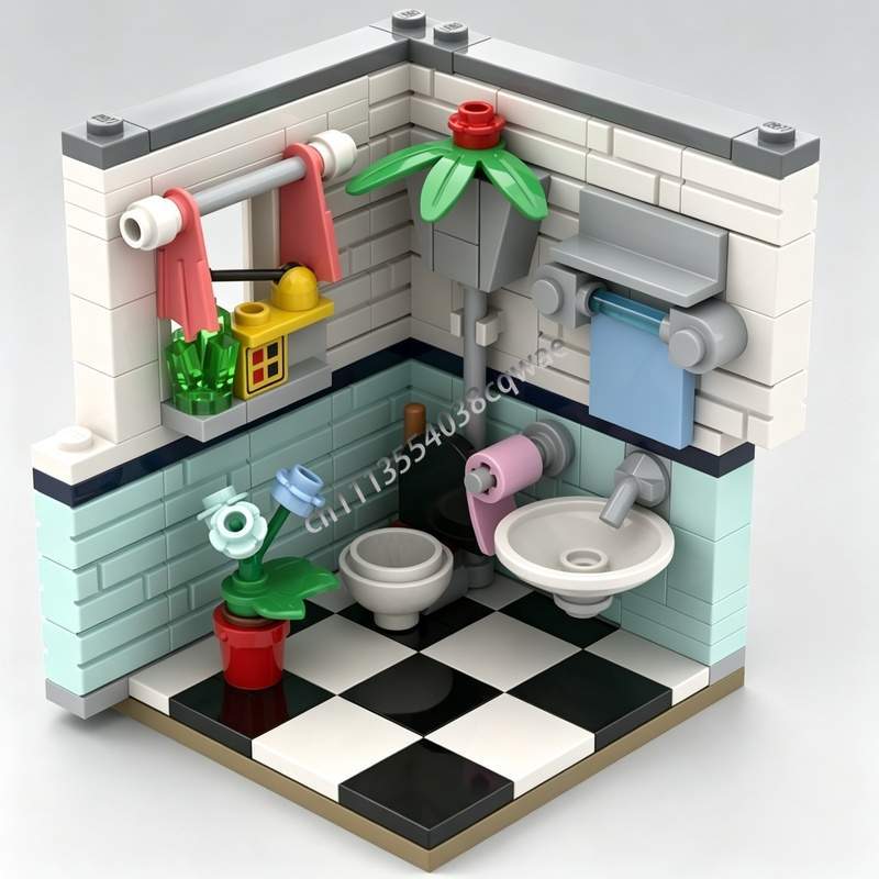 Home Decor Habitat - 145 ชิ้นส่วน โมเดลห้องน้ำ ของตกแต่งภายในบ้าน โมเดล MOC