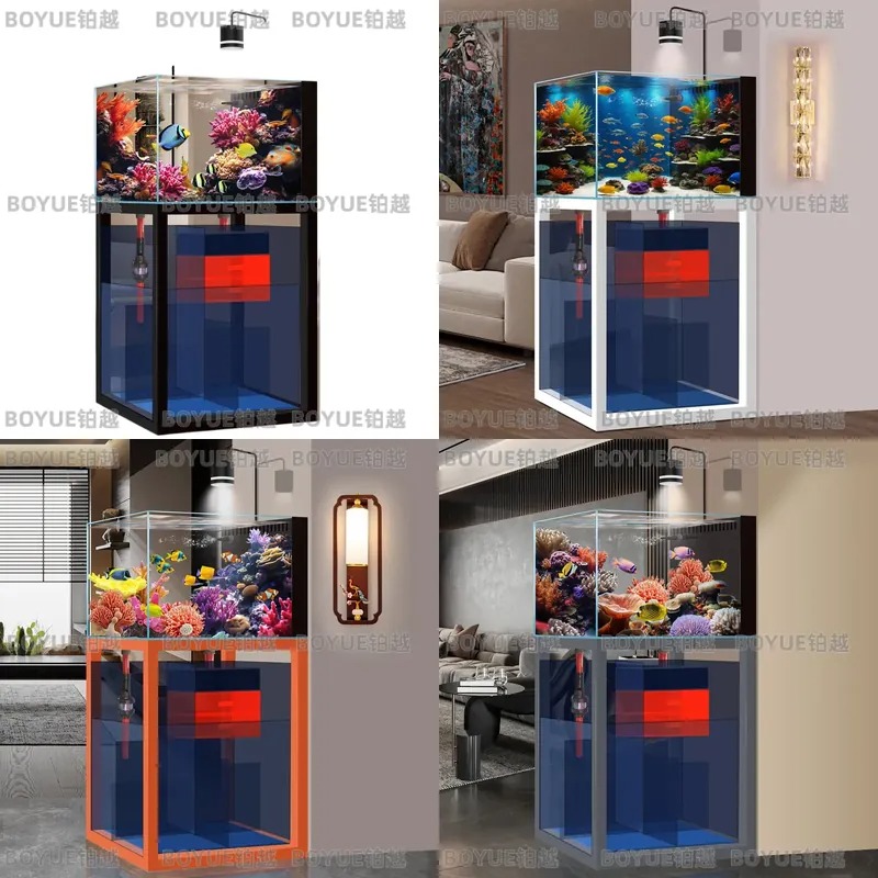 Home Decor Habitat - ตู้ปลาทะเลน้ำใสพิเศษพร้อมระบบกรองด้านล่าง ขนาดเล็ก-กลาง สำหรับเลี้ยงปะการัง เหมาะสำหรับตกแต่งห้องนั่งเล่นและบ้าน ใช้เป็นที่อยู่อาศัยของปลา