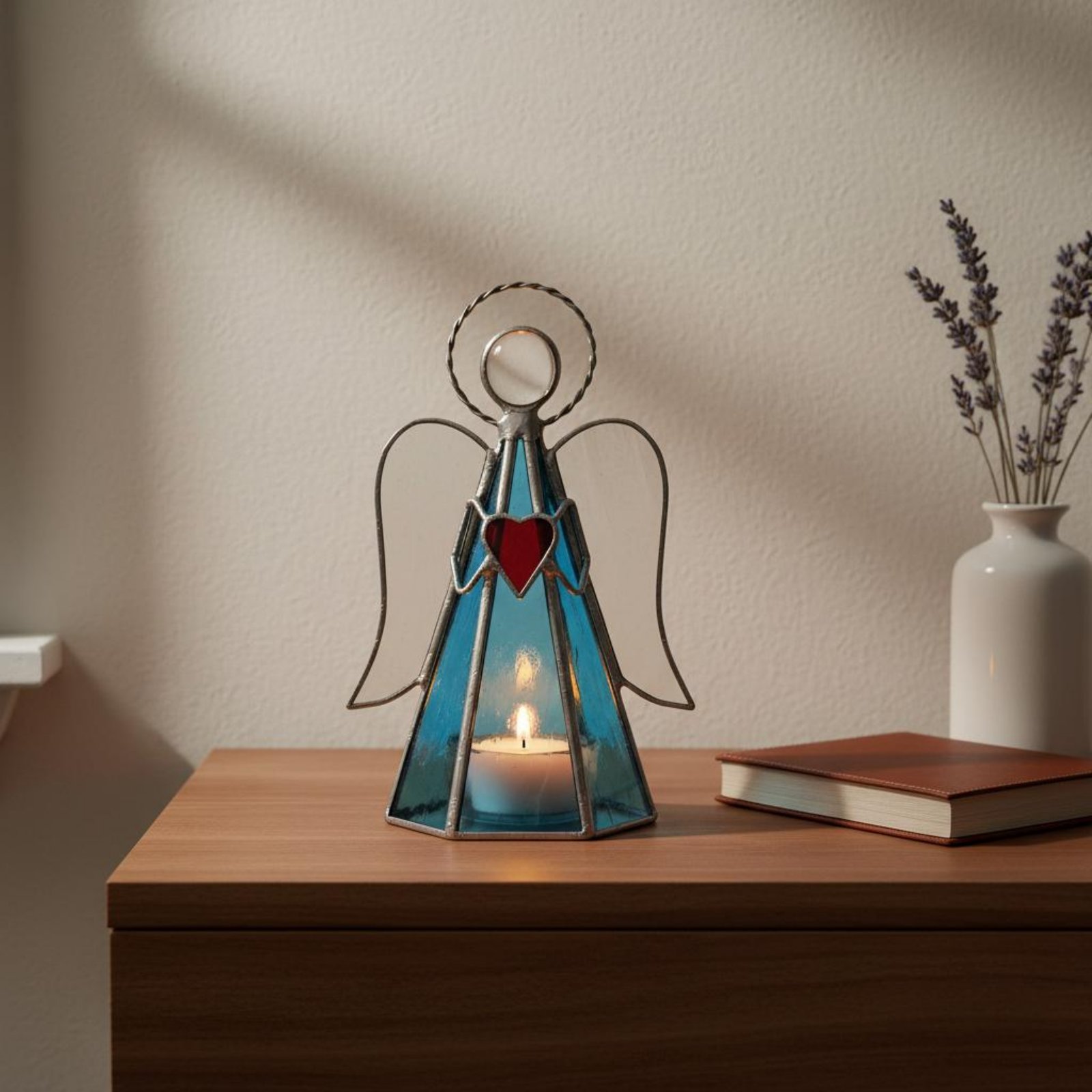Home Decor Handmade - เชิงเทียนกระจกสี งานแฮนด์เมด รูปทรงนางฟ้า ของขวัญตกแต่งบ้าน ใช้งานง่ายสำหรับวางบนโต๊ะ