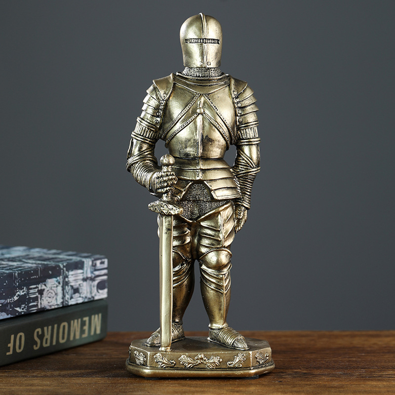 Home Decor Medieval - รูปปั้นอัศวินชุดเกราะยุคกลางสไตล์เรโทรนอร์ดิกตกแต่งบ้านเรซิ่นตุ๊กตาสำนักงานเดสก์ท็อปชั้นวางหนังสือตกแต่งอุปกรณ์เสริม