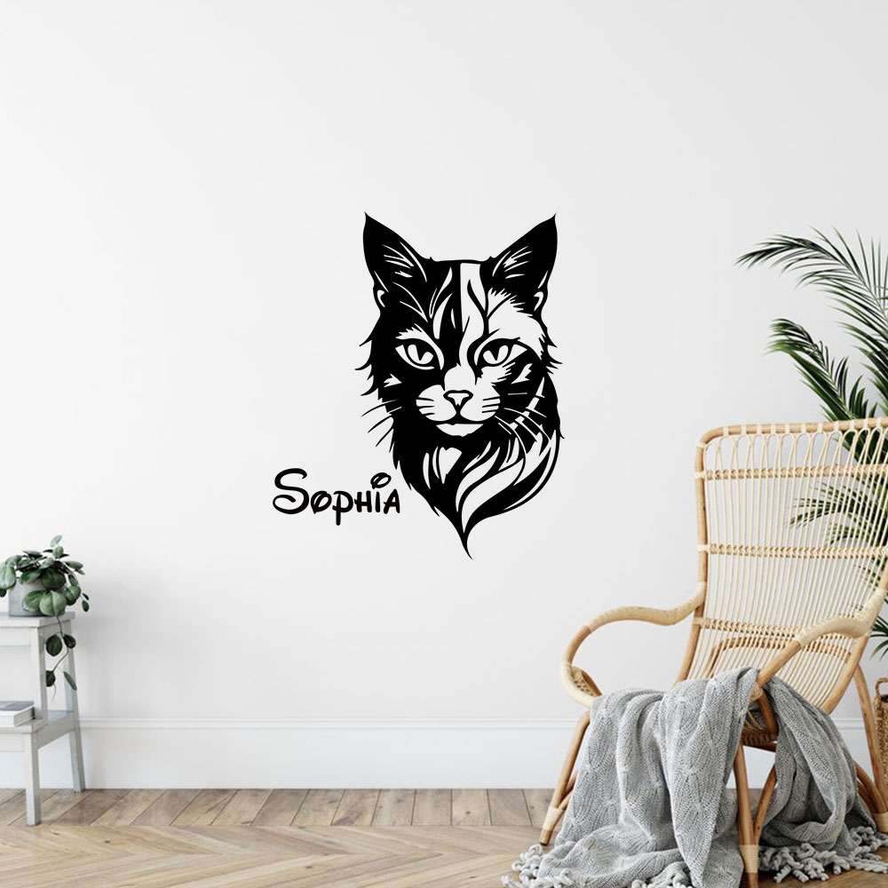 Home Decor Wall Stickers - 1PC แมวน่ารัก ปรับแต่งชื่อได้ ศิลปะติดผนัง สติ๊กเกอร์ติดผนัง วัสดุพีวีซี