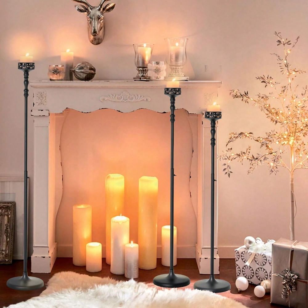 Home Decor Event - เชิงเทียนโลหะปรับระดับได้, เชิงเทียนตั้งพื้นสีดำวินเทจ ขนาด 38.2 61, ของตกแต่งหรูหราสำหรับงานแต่งงาน,