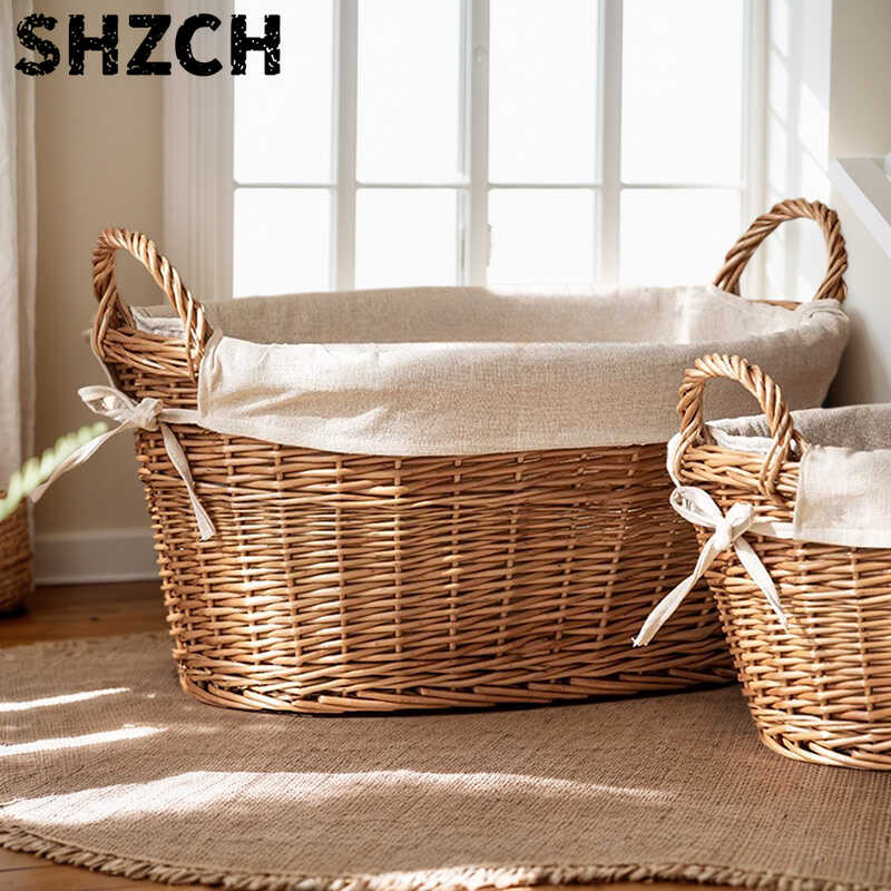 Home Decor Hampers - ‌ ตะกร้าใส่เสื้อผ้าสกปรกแบบหวาย, ตะกร้าอาบน้ำขนาดใหญ่พร้อมฝาปิด, กล่องเก็บของอเนกประสงค์สำหรับบ้าน, ของตกแต่งบ้านสไตล์สแกนดิเนเวียน