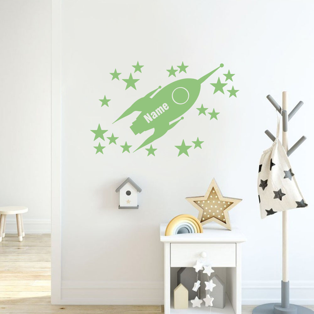Home Decor Wall Stickers - 1 PC การ์ตูนจรวดและดาวส่องสว่างสติกเกอร์สติ๊กเกอร์ติดผนังไวนิล Art Home Decor