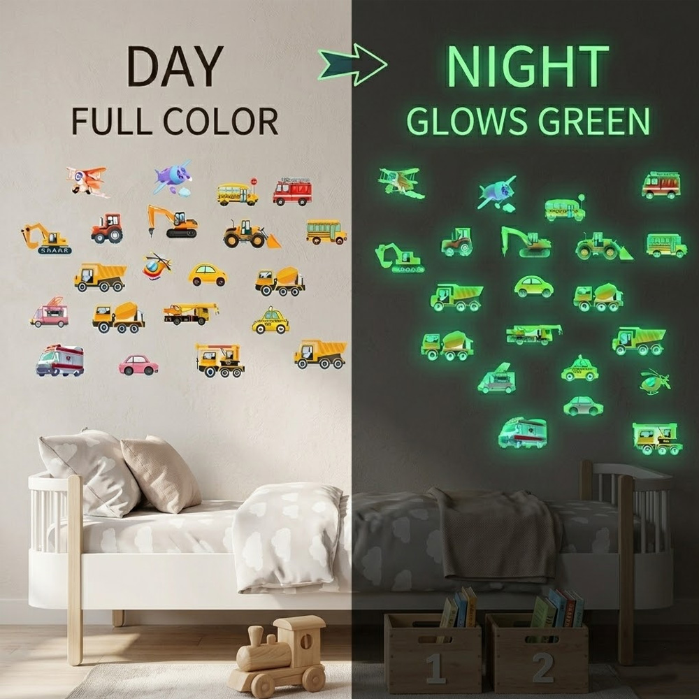 Home Decor Kit - สติกเกอร์ติดผนังรถยนต์เรืองแสง ชุด 21 ชิ้น สีคู่กลางวันกลางคืน เรืองแสงในที่มืด