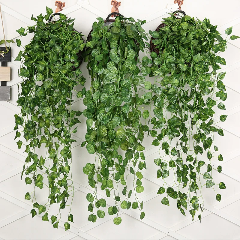 Rattan Plant Basket - 90ซม.ประดิษฐ์หัวไชเท้าสีเขียวผนังแขวนโรงงานหวายบ้าน Hiasan Kamar พื้นหลังดอกไม้ Vine พืช
