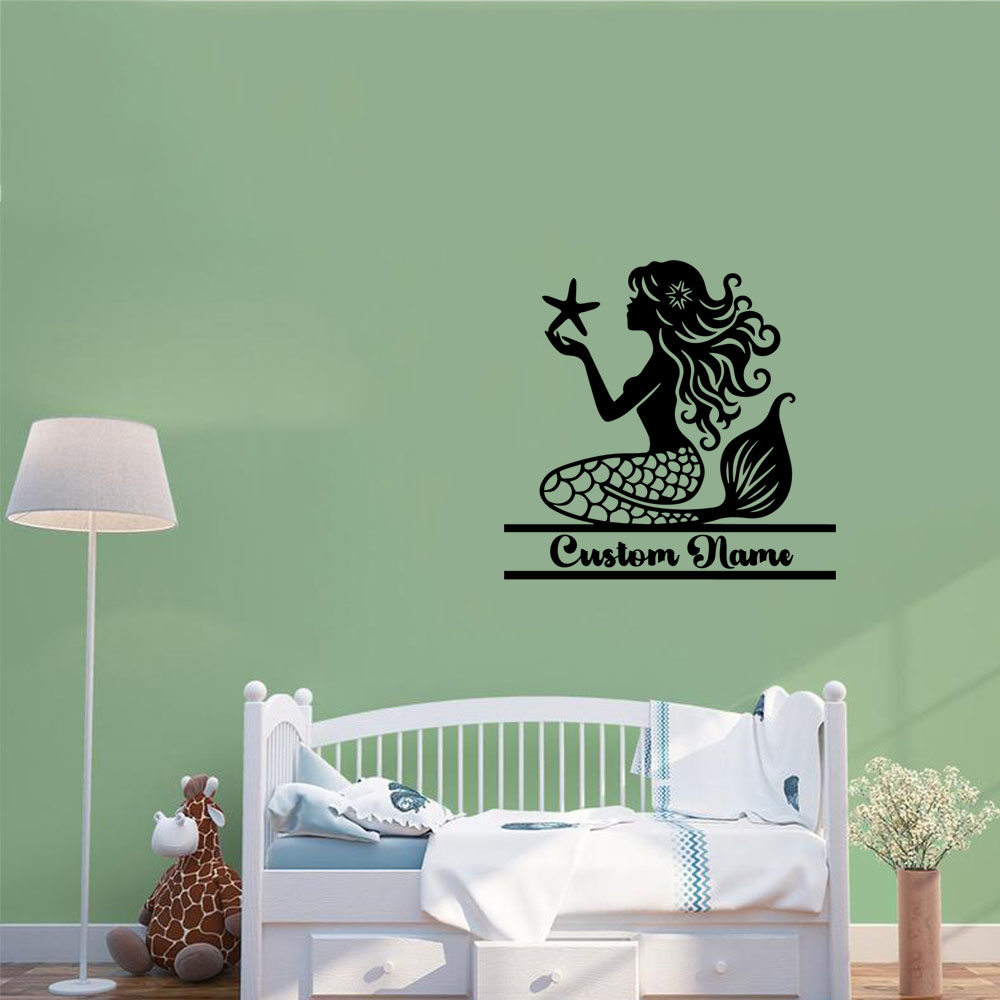 Home Decor Wall Stickers - 1PC สร้างสรรค์นางเงือกชื่อส่วนบุคคลอุปกรณ์ตกแต่งบ้านสำหรับตกแต่งประตูวอลล์อาร์ตสติ๊กเกอร์