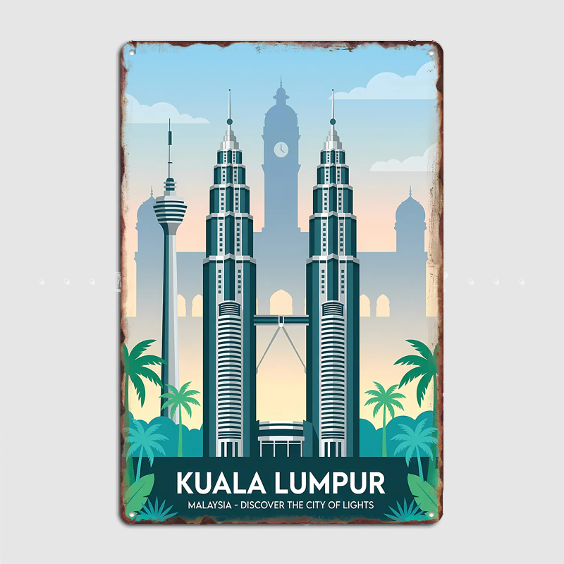 Home Decor Kuala Lumpur - กัวลาลัมเปอร์ซิตี้สเคป ทราเวล สแกนเนอรี โปสเตอร์ รีโทร แกรจ