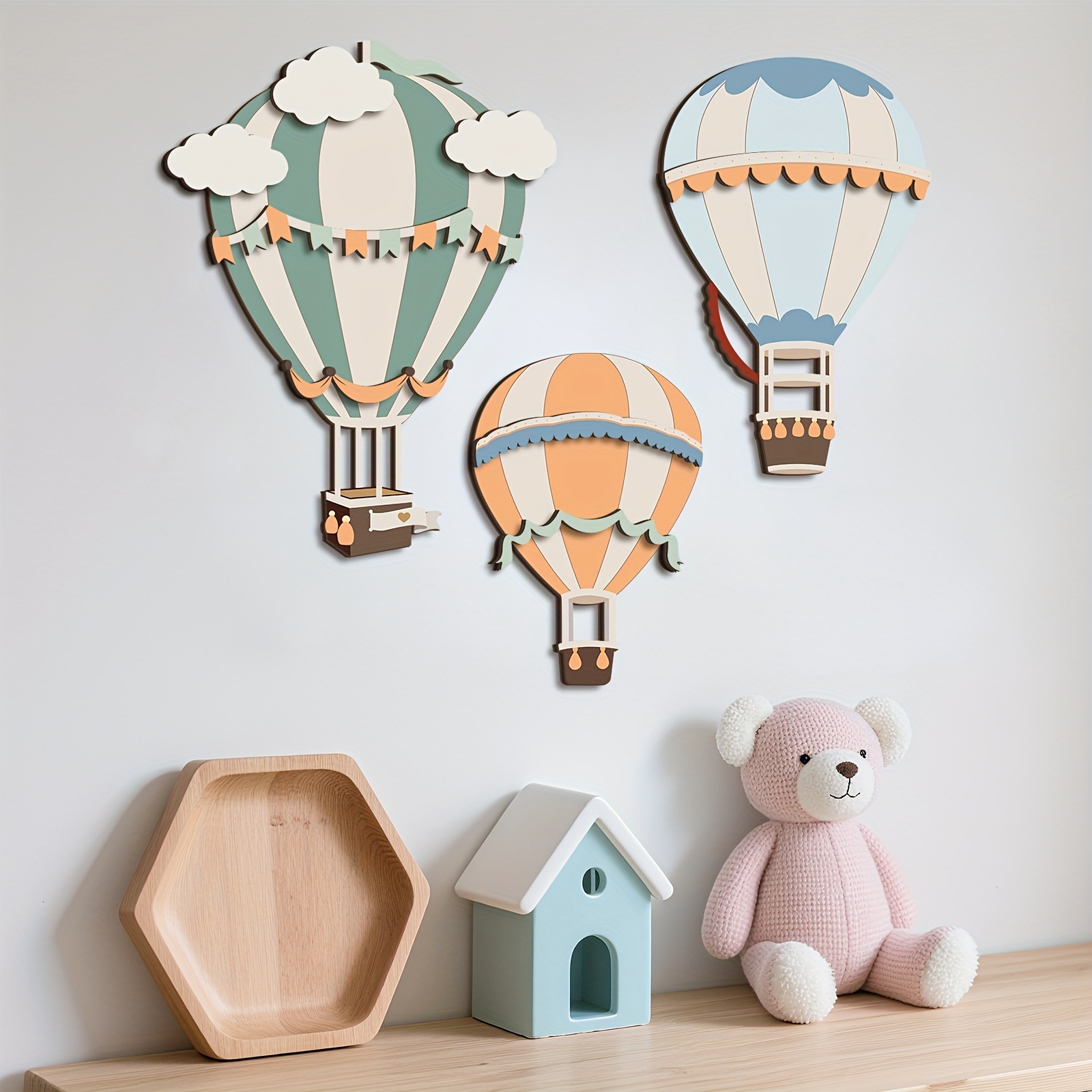 Home Decor Etsy - ชุดตกแต่งผนังไม้รูปบอลลูนลมร้อน 3 มิติ สีสันสดใส น่ารัก เพิ่มความรู้สึกอบอุ่นและชวนฝันให้กับพื้นที่ห้อง