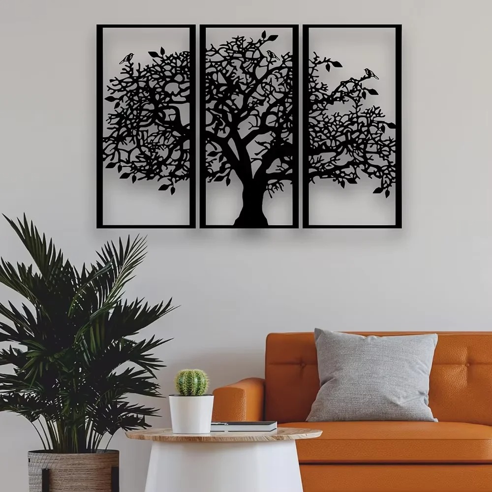 Home Decor Etsy - 3 ชิ้น งานศิลปะติดผนังโลหะรูปต้นไม้แห่งครอบครัว – ศิลปะเหล็กต้นไม้แห่งชีวิต งานศิลปะติดผนัง