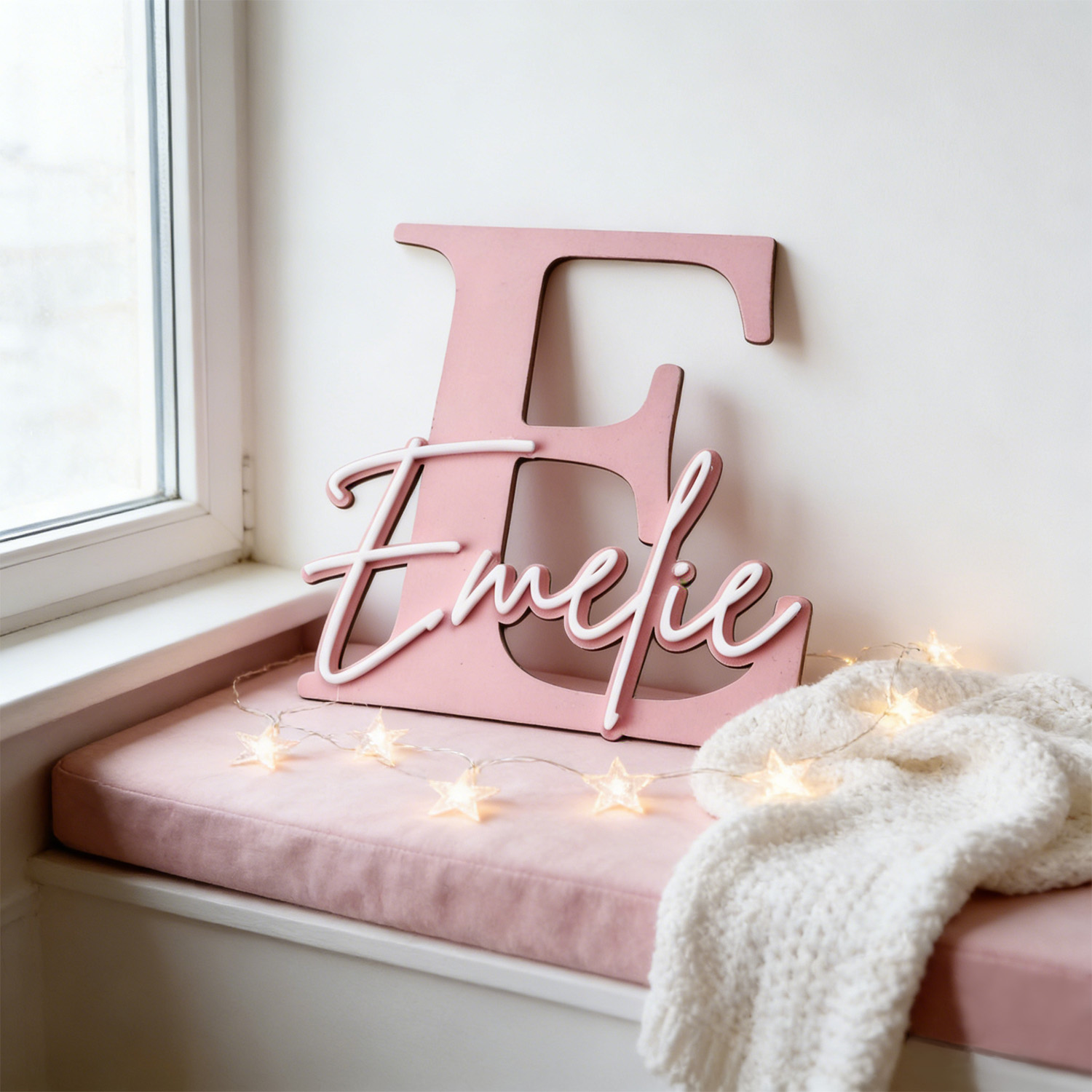 Home Decor Product - ป้ายไม้ตกแต่งชื่อแบบสองชั้น 1 ชิ้น, ปรับแต่งเนื้อหาได้, ของตกแต่งบ้าน, ของตกแต่งห้องเด็ก,