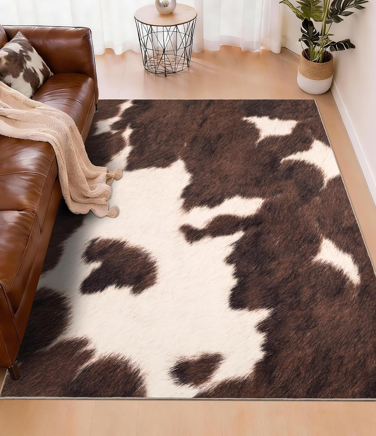 พรมลายหนังวัวเทียมสีน้ำตาล พรม - Cowhide Rug Faux บทวิจารณ์และราคา