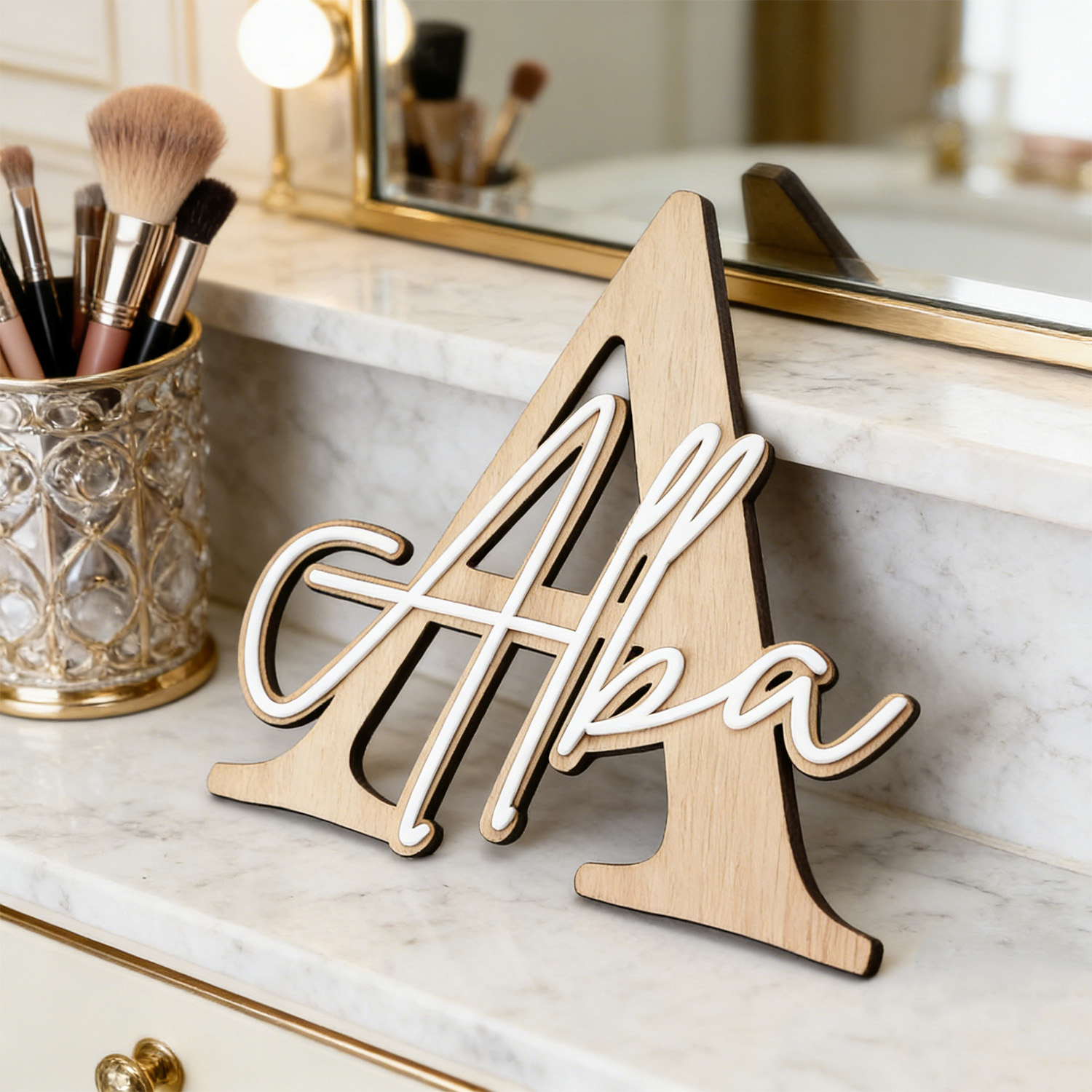 ป้ายไม้ตกแต่งชื่อแบบสองชั้น 1  - Home Decor Product บทวิจารณ์และราคา